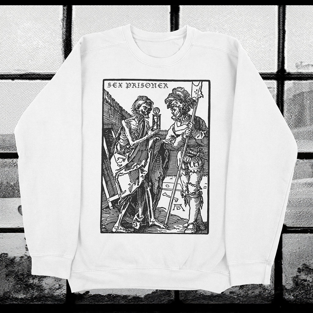 SEX PRISONER 'Woodcut' Crewneck (White)***PRE ORDER***