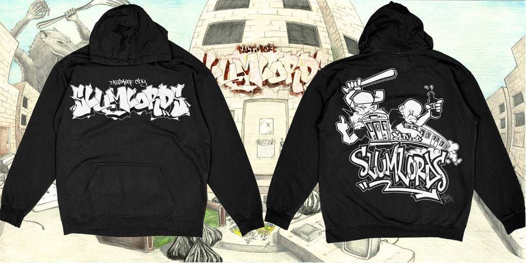 SLUMLORDS  'Graffiti / Kentax' Black HOODIE ***PRE ORDER***