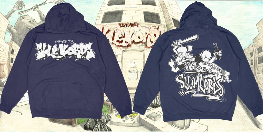 SLUMLORDS  'Graffiti / Kentax' Navy HOODIE ***PRE ORDER***